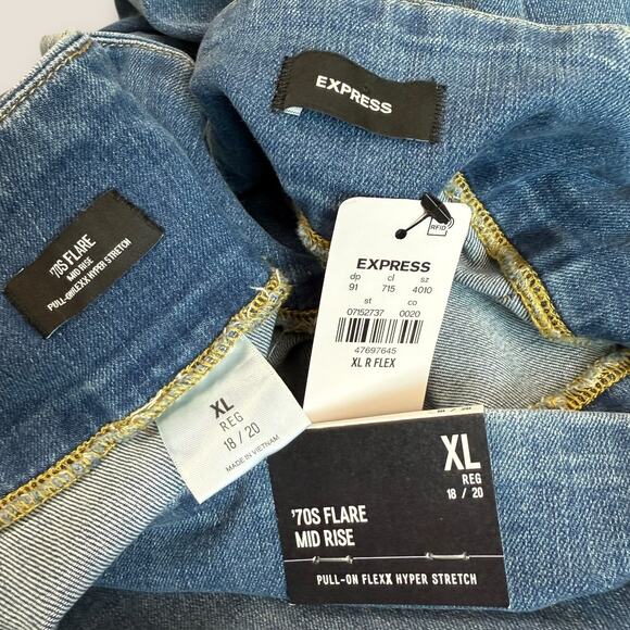 Express 70s Flare Pull On Stretch Blue Jeans Mid Rise Women Size 18/20 XL New - Picture 12 of 12